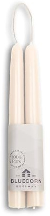 Bluecorn Beeswax Taper Candles, 100% Pure Natural Bees Wax, Pair of 8 Inch Ivory White Tapered Candlesticks, Clean Burning & Dripless, Fragrance Free, Long Lasting, Home Decor, American Made, 1 Count