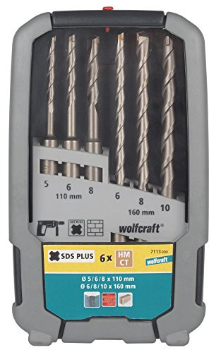 wolfcraft Juego de brocas para hormigón con filo de carburo de tungsteno, SDS-plus, Ø 5–10 mm, 6 piezas I 7113000 I Para taladrar hormigón, piedra natural y piedra artificial