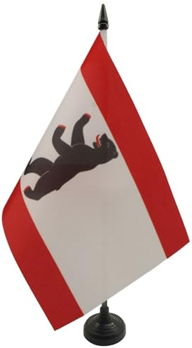 AZ FLAG Drapeau de Table Berlin 21x14 cm Polyester 100D Socle Plastique | Usage intérieur Drapeau de bureau allemand finition cousue et bords renforcés avec mât en plastique et socle en plastique