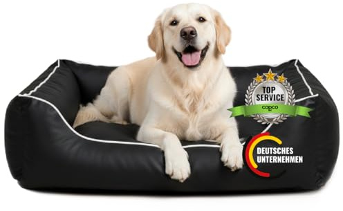 CopcoPet Hundebett mittelgroße Hunde – Waschbares Hundekissen 【Wendebett】 Hundekorb aus Kunstleder - Formstabiles Hundesofa - Hundekörbchen mit erhöhten Rand, Dog Bed Schwarz 100 x 80 cm