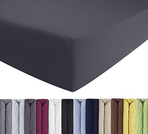 ENTSPANNO Luxus Spannbettlaken 140x200 bis 160x220 cm - Aus weichem Premium Jersey - auch ideal für Wasser- u. Boxspringbett bis 35cm Höhe - Dunkelgrau