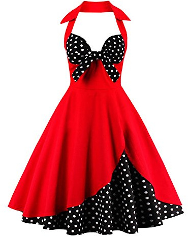 Women's Vintage Dress Ladies Cotton Sexy Retro 1950s Halterneck Rockabilly Swing Floral Print Tea Hem Party Skater A Line Prom Cocktail Party Homecoming Dress