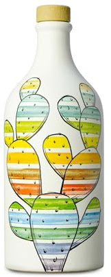 Frantoio Muraglia, Orcio in Ceramica Pop Art Fico D'india con Olio Extra Vergine d'Oliva 500ml, Essenza Fruttato Intenso, Creato e Decorato a Mano dai Nostri Artigiani Pugliesi