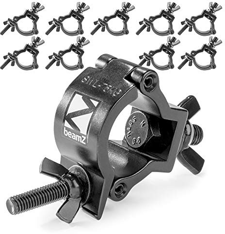 BeamZ BC35B-75 Slimline Half Coupler Clamp Set, Pack of 10, Aluminium O-Clamp Lighting Mounts for Truss, Stage & DJ Equipment, 32-35mm, 75kg, Black Finish