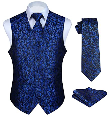 Enlision Anzugweste Herren Hochzeit Paisley Weste und Krawatte Einstecktuch Party Floral Jacquard Anzug Weste Set