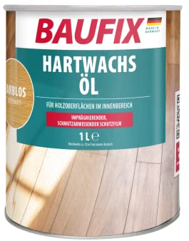 BAUFIX Hartwachs-Öl farblos, seidenmatt, 1 Liter, Holzpflege, Hartwachsöl, atmungsaktiv, für Holzboden/Holzmöbel/Kork, geruchsmild, Imprägnierwirkung