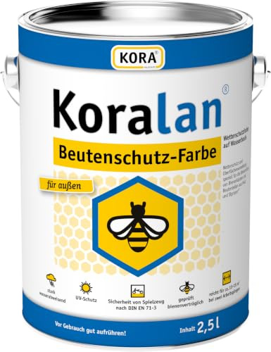 Koralan KORA Beutenschutz-Farbe für Bienenbeuten & Bienenkästen aus Holz & Styropor - wetterfeste Beutenfarbe, bienenverträglich, deckend, wasserbasiert & UV-beständig (Weiß, 2,5 Liter)