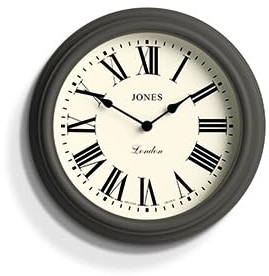 Jones Clocks® Venetian wall clock | Classic round clock | 30cm | Dark grey | Roman numerals | Traditional design ideal for kitchen, living room or bedroom