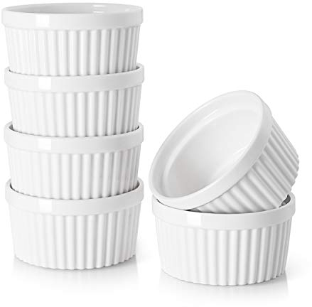 DOWAN Moldes para Soufflé Set, 6 X 120ml Moldes de Porcelana para Crema Catalana y Postre, Mini Baking Moldes para Hornear Tartas, Apto para Lavavajillas, Microondas y Horno, Ø 9cm-Blanco