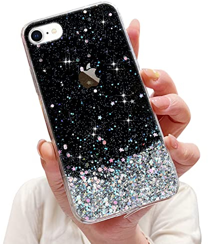 LCHULLE Glitzer Hülle Kompatibel mit iPhone 6/6S(4.7 Zoll) Handyhülle Mädchen Schuzhülle Glitzer klar TPU Bumper Silikon Hülle Handyhülle Tasche Case Cover für iPhone 6/6S Schwarz