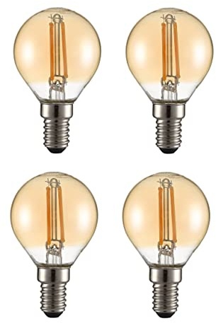 TEKLED® P45 Filament Vintage LED Bulbs | E14 Small Edison Screw | Energy Saving 2W Light Bulb 22W Equivalent | NONDIMMABLE Amber 2400K 220LM | 4-Pack | Warm White