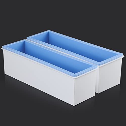 Sanbege 2 stampi per sapone per pagnotta con scatola di plastica, stampo rettangolare in silicone flessibile da 1200 ml, strumento per realizzare sapone fai da te, candele fatte a mano, colata in
