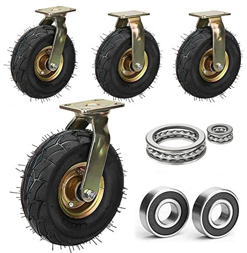 Lenkrollen Schwerlast 4er-Packung Transportrollen 200mm 250mm Luftreifen Gummi Rollen - Doppelkugellager/Alufelgen（Tragfähigkeit: 800KG）, Zum Speisewagen Mechanisch Möbel ( Size : Ø 250mm/10in )