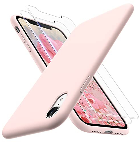 TOCOL 3-in-1 für iPhone XR Hülle Silikon, [mit 2 Stück Schutzfolie] Handyhülle für iPhone XR [Mikrofaserfutter] [Kratzfest] [Stoßfeste] Schutzhülle iPhone XR 6,1 Case - Rosa