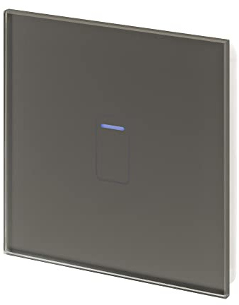 Retrotouch Crystal Touch Switch | LED Light Indicator | 1 Gang 1 Way 300W | Stylish Grey Glass Finish | Screwless Front | 35mm Back Box No-Neutral Required | Luxury Home & Bathroom Light Switches