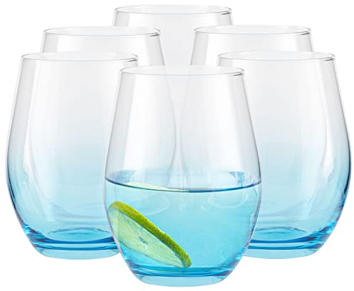 TREND FOR HOME Juego de 6 Vasos de Agua 580 ml Vasos de Colores Set Vaso Soft Drink Tumbler para Cocteles Juego de Beber Vasos Soft Drink | Azul | Phoebe Secret Pastels