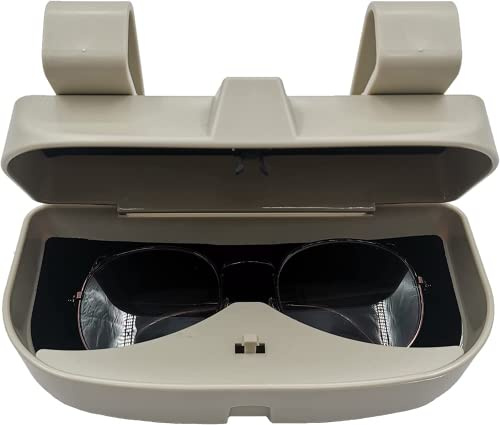 Glorytame Brillenhalter für Auto Sonnenblende, Auto Sonnenbrille Brillenetui Brillenbox Aufbewahrung, Sonnenbrillenhalter Brillenetui,Innenraum Autozubehör Gelten für alle AUT (Beige)