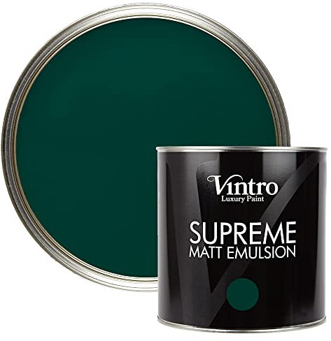 Vintro | Luxury Matt Emulsion | Smooth Chalky Finish | Multi Surface Paint | for Walls, Ceilings, Wood and Metal 2.5L (Dark Green - Woodpecker Green, 2.5 Litre)