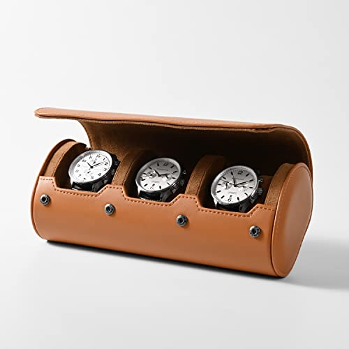 Oirlv Luxus PU Leder 3 Schlitze Uhrenrolle Uhrenbox Für Geschenkbox Weihnachten Jubiläum Geburtstag(Braun)