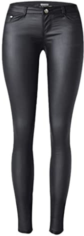 Dninmim Damen Skinny Low Waist Slim PU-Leder-Hosen Frühling Herbst Sexy Schwarz Kunstleder-Hosen, Schwarz , L