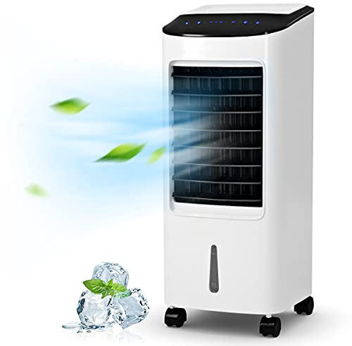 GYMAX Raffreddatore d'Aria, Timer e Telecomando, 7L, 3 Modalità e 3 Velocità, 30 x 27 x 74 cm, Condizionatore Portatile senza Tubo, Climatizzatore Evaporativo, Ventilatore, Bianco