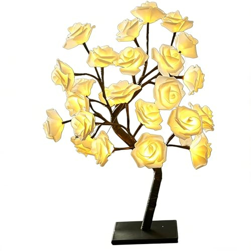 Lámparas LED de escritorio con rosas blancas, lámpara de árbol, luz nocturna, centro de mesa de hada USB para el día de la madre, hogar, dormitorio, San Valentín, Navidad, Pascua, boda, fiesta,