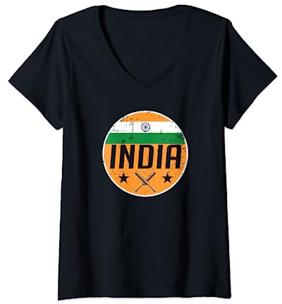 India Cricket Flag Jersey Bat Match Tournament Fan Gift T-Shirt mit V-Ausschnitt