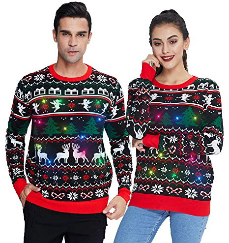 Freshhoodies unisex ful jultröja män kvinnor jultröjor med ljus rolig pullover sweatshirt stickade toppar S-XXL, 1-renar, XXL