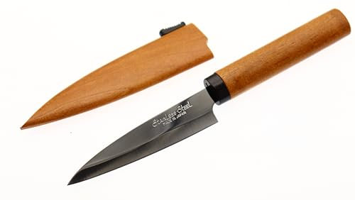 COCKTAIL7 Coltello giapponese Lama 9 cm Fodero in legno Coltello speciale da tavola da campeggio Picnic Coltelli da cucina