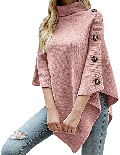 Donne Poncho Multiway Sherpa Pile Scialli Involucro Inverno Caldo Morbido Grande Mantello con Bottoni A Quadri Coperta Poncho Oversize per la Casa Ufficio Scuola, Rosa, Taglia unica