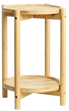 Olly & Rose Supporto per piante in bambù di alta qualità, a 2 ripiani, in legno, per piante, diametro 31 cm