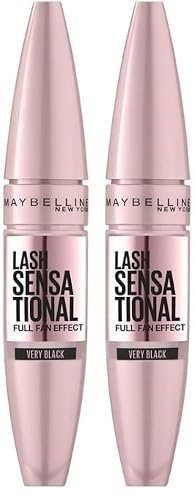 Maybelline New York Mascara für Volumen und Definition, Lash Sensational, Very Black, 9,5 ml (Packung mit 2)