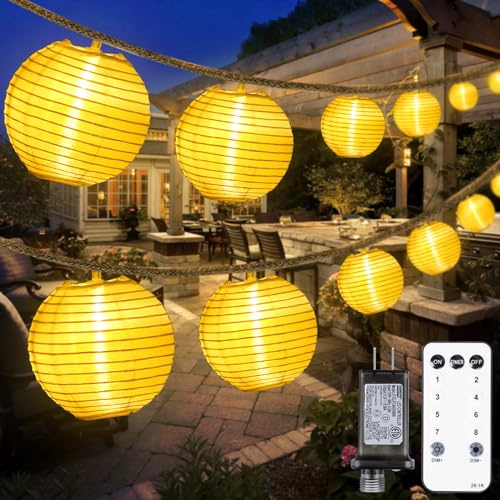 StarryEver Lantern String Lights Plug in- 40ft 40LED 2700K Warm White Mini Lantern Lights Waterproof, Hanging Hemp Rope String Lights Indoor Outdoor with Remote, Timer for Porch Fence Balcony