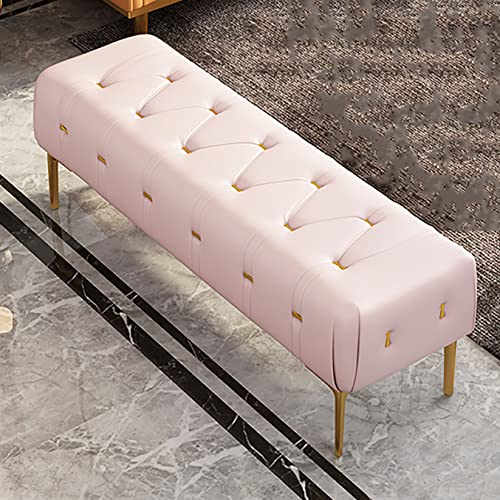 EsEntL Luxuriöse Bettbank, Lederpolsterbank, Schlafzimmerbank mit goldenen Beinen, Eingangsbank, Moderne osmanische Sitzbank für Wohnzimmer, Rosa, 120 x 40 x 43 cm (47 x 16 x 17 Zoll)