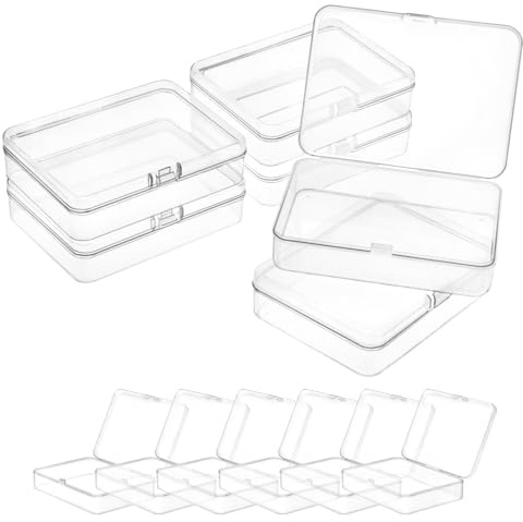 QWORK® 12 Stück Klein Quadratische Aufbewahrungsbox mit Klappdeckel, Kunststoff Aufbewahrungsbehälter für Perlen, Schmuck und Bastelartikel - 115 x 85 x 28 mm