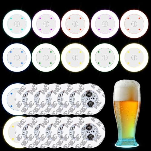 24er Set Bunt LED Untersetzer: Runde Leuchtuntersetzer für Getränke mit ON/OFF Taste - Beleuchtete Untersetzer für Partys, Bar, Hochzeiten