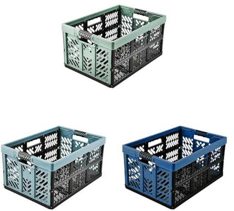 keeeper 3x Stabile Profi-Klappboxen mit Soft-Touch Griffen, Ben, 54 x 37 x 28 cm, 45 l, Ben, Colour Mix Set