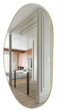 Yumyolk Asymetrischer Spiegel, unregelmäßiger Wandspiegel, Design Spiegel groß mit Golder Rahmen aus Metall Dekorativ für Flur, Wohnzimmer, Badezimmer, Schlafzimmer, 63 x 37 x 2.2cm