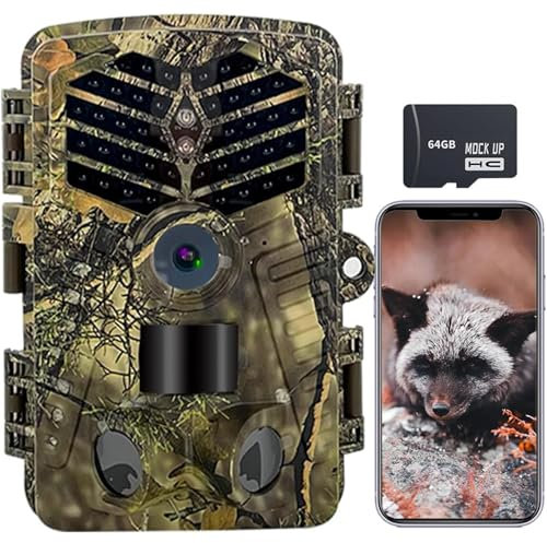 Fototrappola WIFI 4K 48MP, Fotocamera Infrarossi Invisibili con Velocità di Trigger 0,1S, Fototrappole Caccia Visione Notturna Impermeabile IP65 64GB per la caccia, fattoria e sorveglianza frutteto