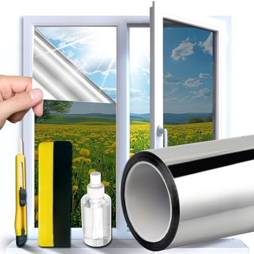 Midori UV-Schutz Sonnenschutzfolie | Selbstklebende Spiegelfolie 90 x 400 cm für Fenster Innen & Außen | Rückstandslose selbsthaftende Sichtschutz-Fensterfolie gegen Hitze & Sonne