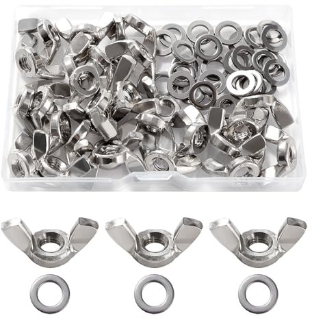 Lyeteung 30 Piezas M6 Tuerca de Mariposa, Tuecas de Mariposa de Alas de Acero Inoxidable, Tuercas de Mariposa Métricas, con 30 Pieza Arandelas Planas, para Herramientas de Bricolaje