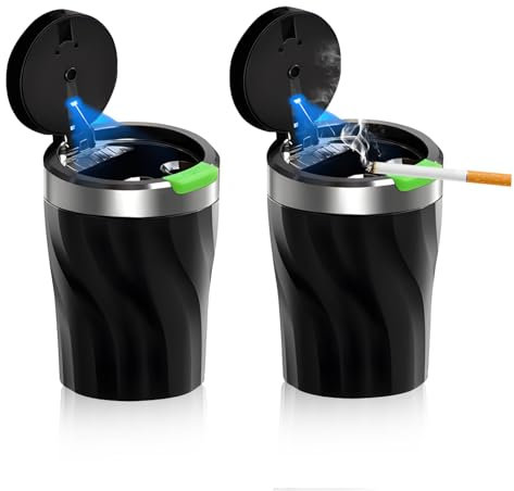 TAIHOBO Posacenere Auto, 2 Pezzi Posacenere per Auto Rimovibile, Posacenere Portatile in Acciaio Inox, con Coperchio, Facile da Pulire, per Automobili e Campeggio e Uffici