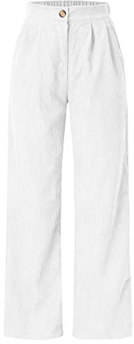 Vhersily 2024 Cordhose Damen Warm Plus Size Sport Overall Breit Elegant Weich Hohe Taille Bequem Mit Gummizug Winterhose Yoga Taschen Palazzo Damen Winter Herbst, weiß, XXL