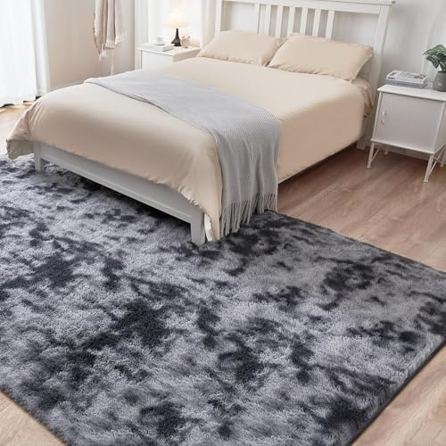 HOKXUAN Hochflor Wohnzimmer Teppich 70 x 80 cm Anti-Rutsch Unterseite, Soft Flauschig Teppich Hochflor Teppich Modernes Einfarbiges Design für Küche, Schlafzimmer, Dunkelgrau