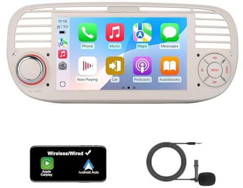 Autoradio Stereo Fiat 500 (2007-2015) Linux Touch Screen con CarPlay/Android Auto Senza Fili, Avvio Veloce, Bluetooth FM RDS Mirror Link Canbus