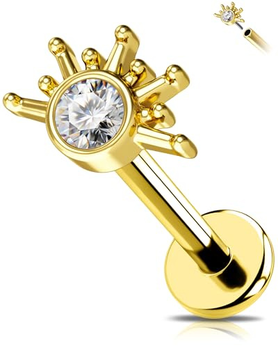 OUFER 16G Helix Piercing Chirurgischer Stahl 316L Sonne Knorpel Ohrpiercing Ohrring klarer CZ Conch Lappen Tragus Daith Schmuck Labret Piercing für Frauen 6/8 mm