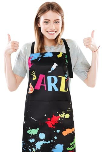 XLSXEXCL Painting Artist Apron with Pockets, Waterproof Painting Aprons for Adults, Adjustable Art Apron Bib Apron, Artist Painter Lover Gifts for Art Teacher, Student, Artist, Painter(Style 1)