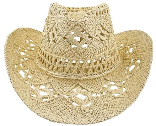 TOBEOME Straw Cowboy Hats for Women Western Cowgirl Hat for Holiday Foldable Vacation Beach Sun Hat with Wide Brim Easy Install Easy to Use C