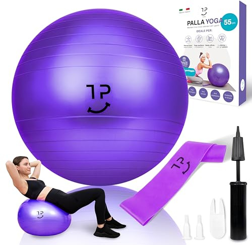 Tre Puri® Palla Fitness, Palla per Pilates – 55 CM Fitball con Yoga Accessori Marchio ITALIANO – Utile per fare ginnastica e gravidanza - OMAGGIO fascia elastica ed E-book (CONSIGLI PER TE)