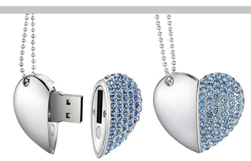 Yaxiny, chiavette USB da 128 GB Premium, impermeabili, con diamante a forma di cuore, ad alta velocità USB 3.0, unità di memoria flash, disco chiavetta USB, 1 pezzo, blu